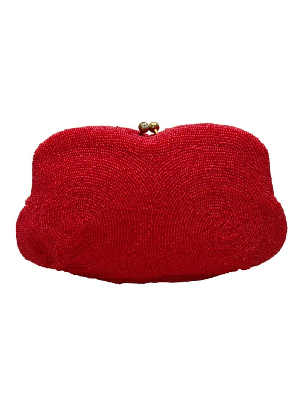 Saks Fifth Avenue Women’s Red Spiral Beaded Vintage Design Clasp Closure Pouch